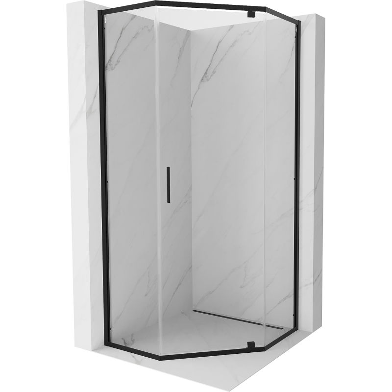 Mexen Exo cabină de duș pentagonală cu ușă batantă 90 x 90 cm, transparentă, neagră - 812-090-090-70-00