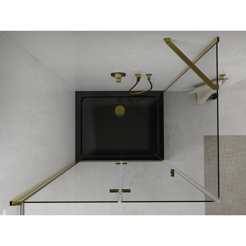 Mexen Lima cabina de duș pliabilă 80 x 100 cm, transparentă, aurie + cadă Flat, neagră - 856-080-100-50-00-4070G