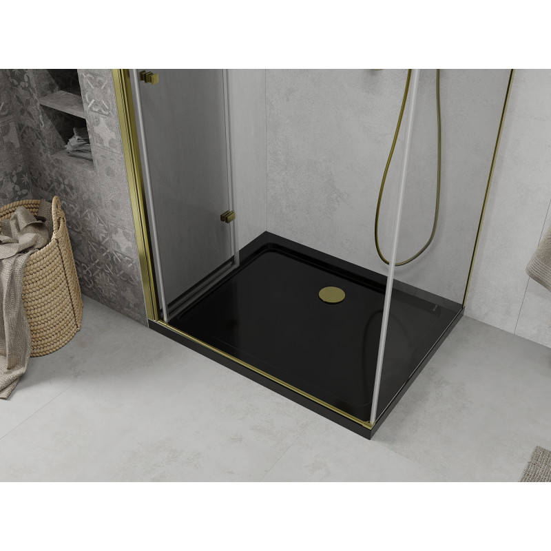 Mexen Lima cabina de duș pliabilă 80 x 100 cm, transparentă, aurie + cadă Flat, neagră - 856-080-100-50-00-4070G