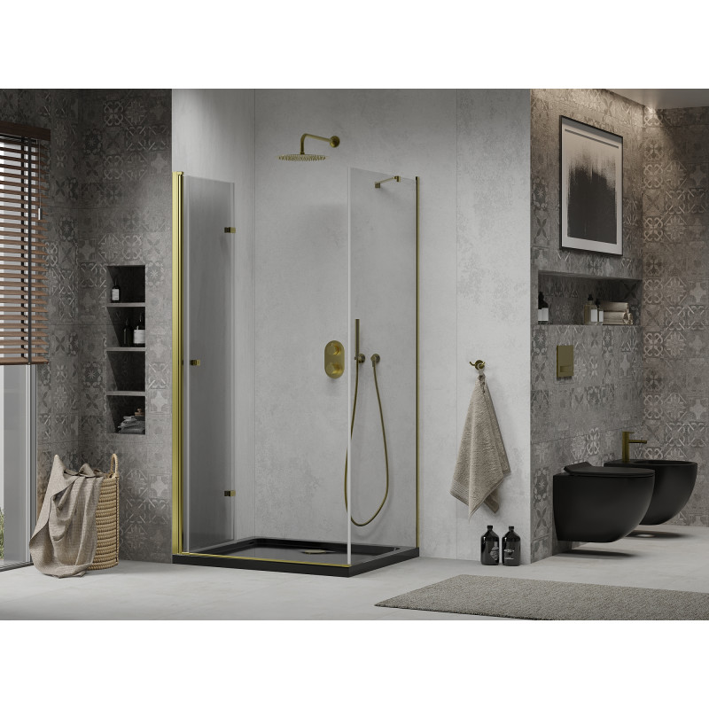 Mexen Lima cabina de duș pliabilă 80 x 100 cm, transparentă, aurie + cadă Flat, neagră - 856-080-100-50-00-4070G
