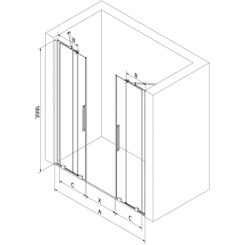 Mexen Velar Duo toló zuhanyajtó 140 cm, átlátszó, fehér - 871-140-000-02-20