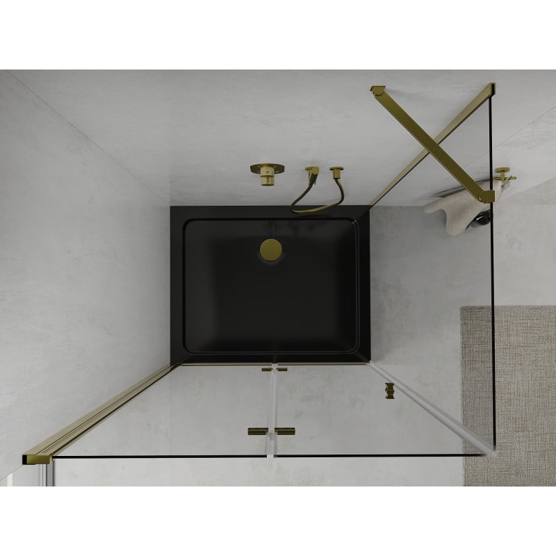 Mexen Lima cabina de duș pliabilă 100 x 80 cm, transparentă, aurie + cadă Flat, neagră - 856-100-080-50-00-4070G