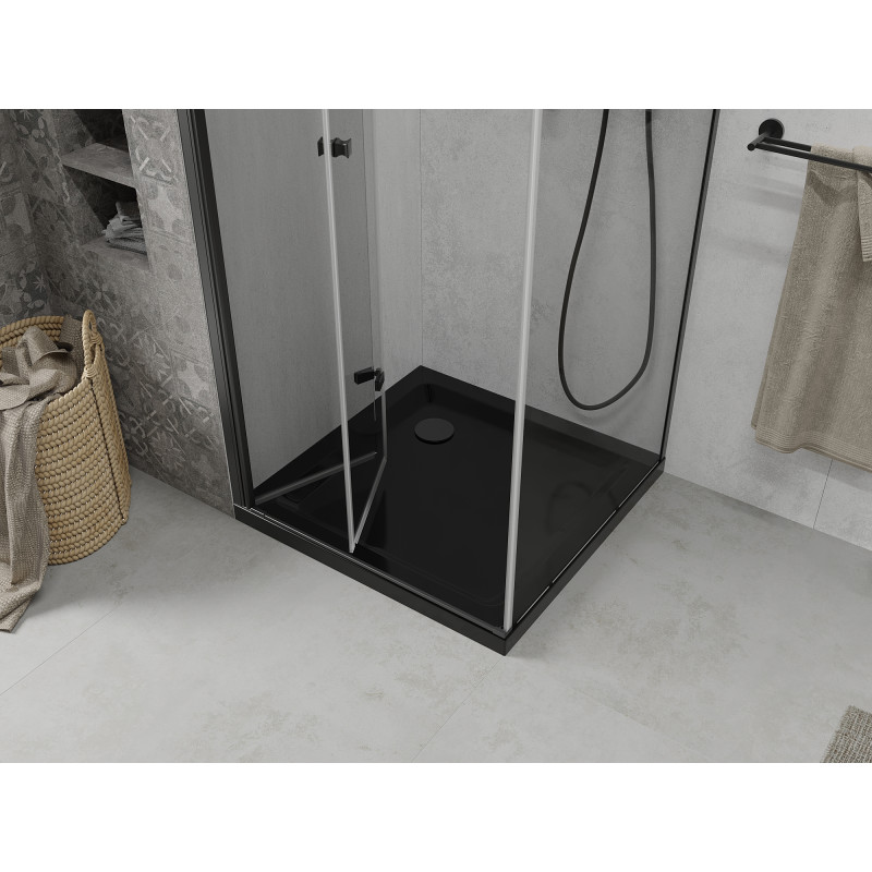 Mexen Lima cabina de duș pliabilă 80 x 80 cm, transparentă, neagră + cadă Flat, neagră - 856-080-080-70-00-4070B