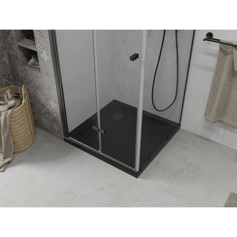 Mexen Lima cabina de duș pliabilă 80 x 80 cm, transparentă, neagră + cadă Flat, neagră - 856-080-080-70-00-4070B