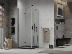 Mexen Lima cabina de duș pliabilă 80 x 80 cm, transparentă, neagră + cadă Flat, neagră - 856-080-080-70-00-4070B