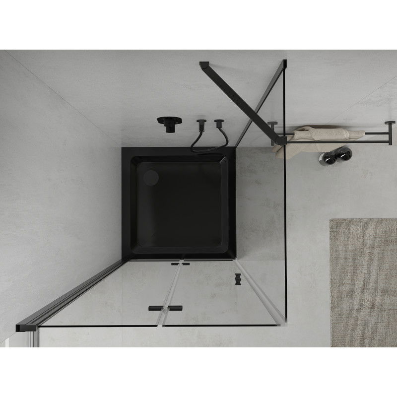 Mexen Lima összecsukható zuhanykabin 80 x 80 cm, átlátszó, fekete + Flat tálca, fekete - 856-080-080-70-00-4070B
