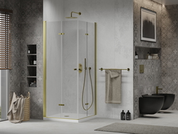 Mexen Lima Duo cabină de duș pliabilă 70 x 70 cm, transparent, Aurie + cadă de duș Flat - 856-070-070-50-02-4010G