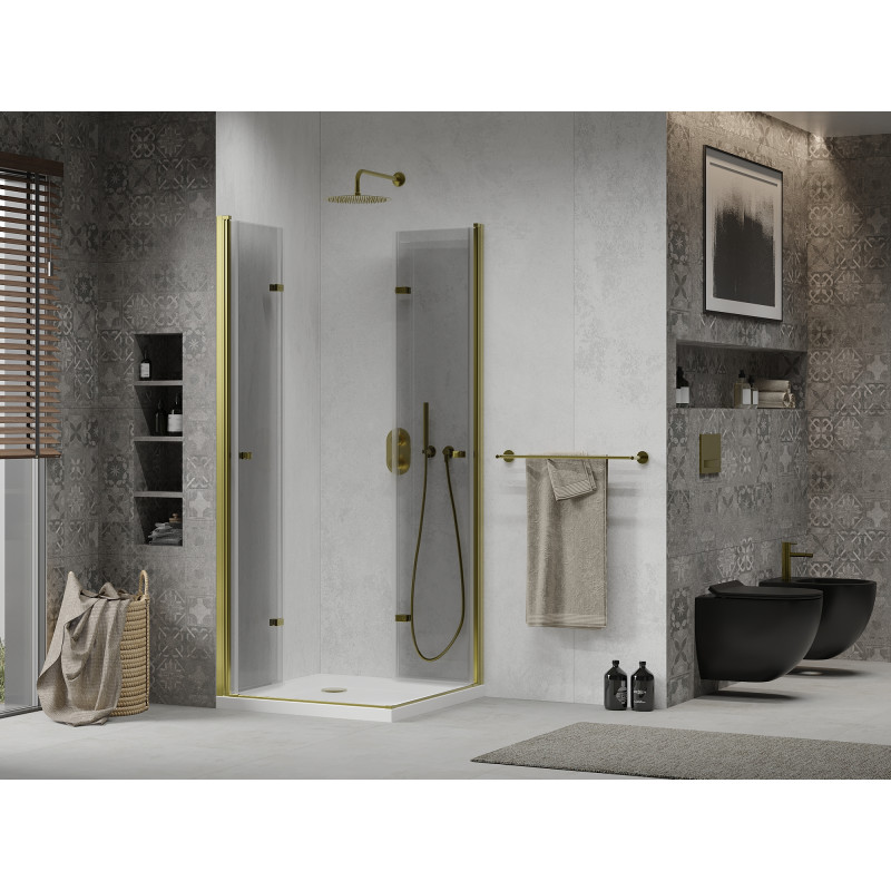 Mexen Lima Cabină de duș pliabilă Duo 100 x 100 cm, transparentă, auriu + cadă Flat - 856-100-100-50-02-4010G