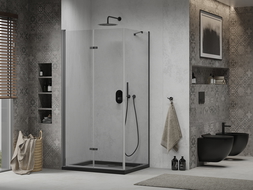 Mexen Lima cabină de duș pliabilă 90 x 100 cm, transparent, Neagră + cadă de duș Flat, Neagră - 856-090-100-70-00-4070B