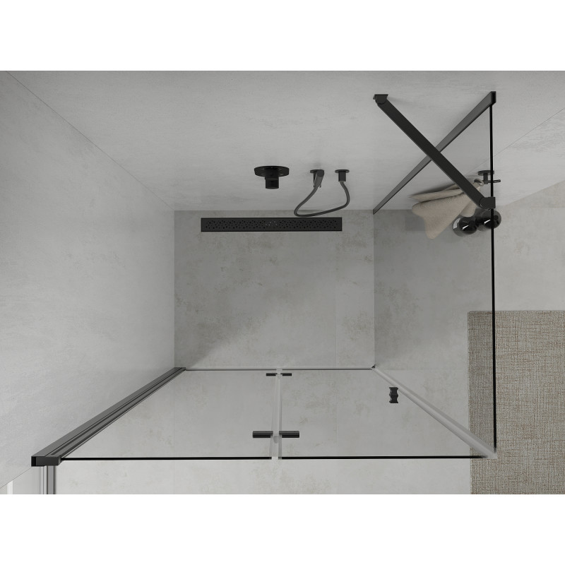 Mexen Lima 80 x 70 cm-es összecsukható zuhanykabin, átlátszó, fekete - 856-080-070-70-00