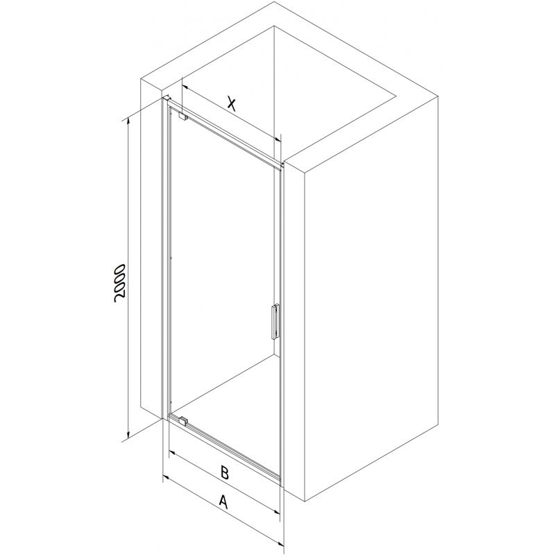 Mexen Exo ușă de duș batantă 60 cm, transparentă, neagră - 8181-060-000-70-00