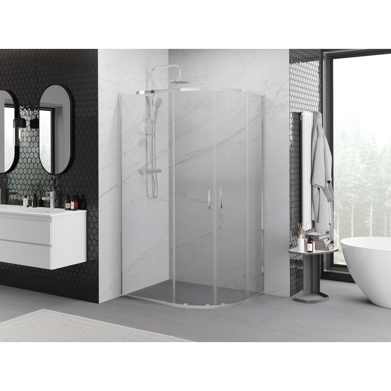 Mexen Exo-S Duo cabină de duș semicirculară asimetrică culisantă 90 x 80 cm, transparentă, crom - 8132-090-080-01-00