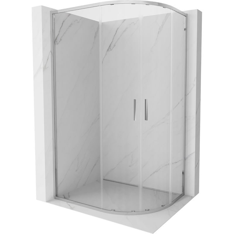 Cabină de duș asimetrică semicirculară culisantă Mexen Exo 90 x 80 cm, transparentă, crom - 8132-090-080-01-00