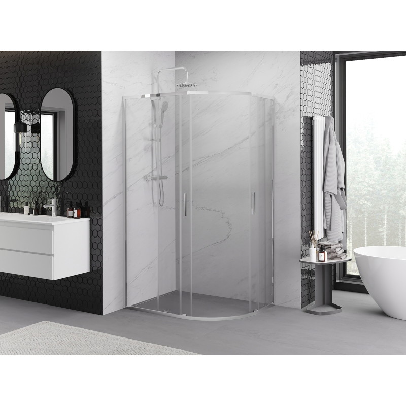 Mexen Exo-S Duo cabină de duș semicirculară asimetrică culisantă 90 x 80 cm, transparentă, crom - 8132-090-080-01-00