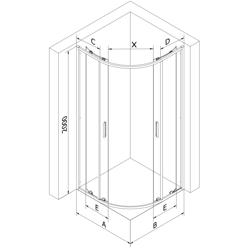 Mexen Exo-S Duo cabină de duș semicirculară asimetrică culisantă 90 x 80 cm, transparentă, crom - 8132-090-080-01-00