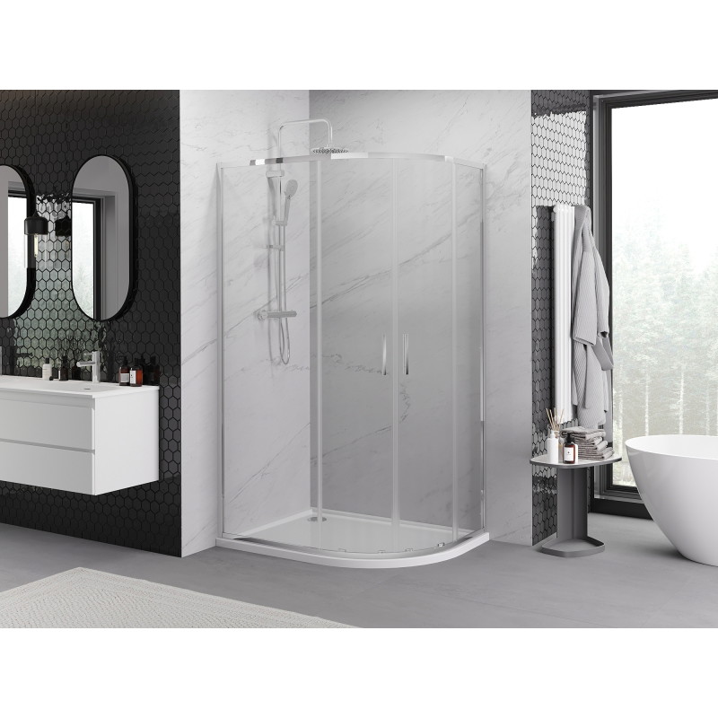 Mexen Exo-S Duo aszimetikus, félköríves, tolóajtós zuhanykabin 120 x 90 cm, átlátszó, króm - 8132-120-090-01-00