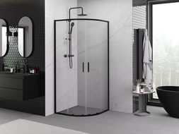Mexen Exo cabină de duș semicirculară culisantă 80 x 80 cm, transparent, neagră - 8132-080-080-70-00