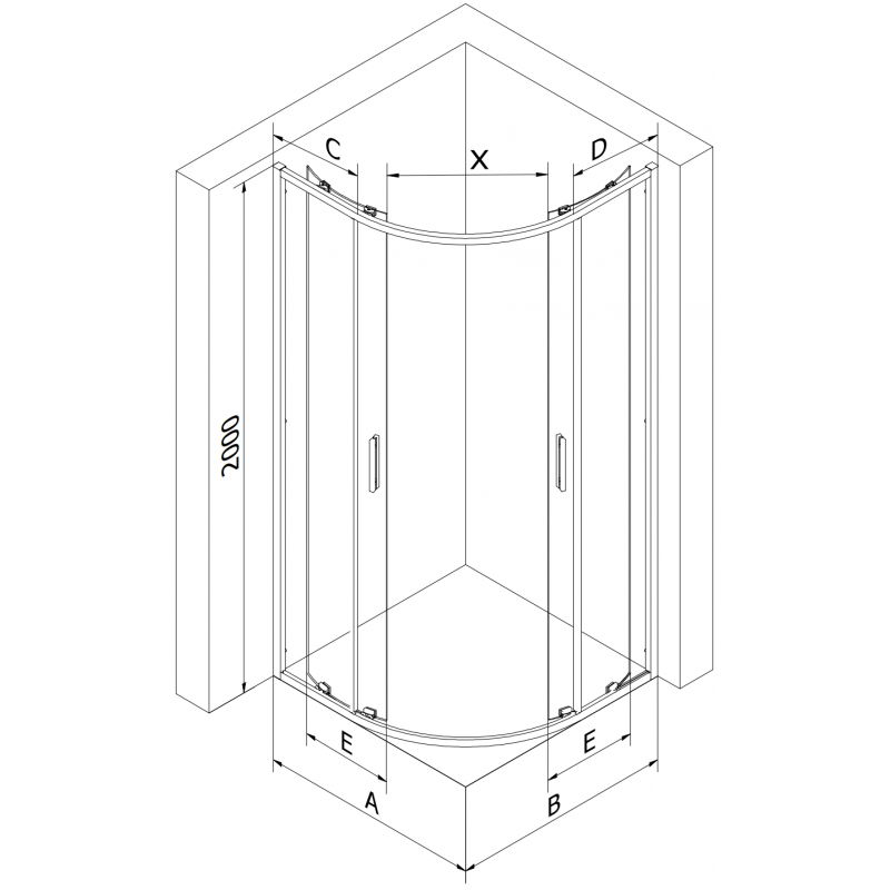 Mexen Exo félköríves zuhanykabin tolóajtós 100 x 100 cm, átlátszó, fekete - 8132-100-100-70-00