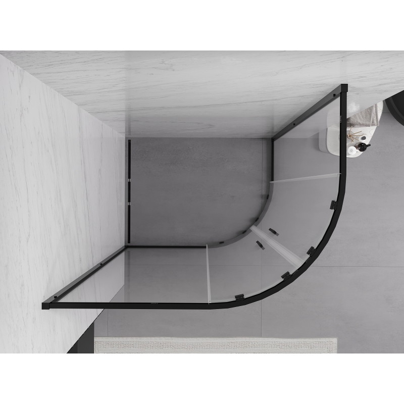 Mexen Exo-S Duo cabina de duș semicirculară asimetrică glisantă 90 x 80 cm, transparentă, neagră - 8132-090-080-70-00