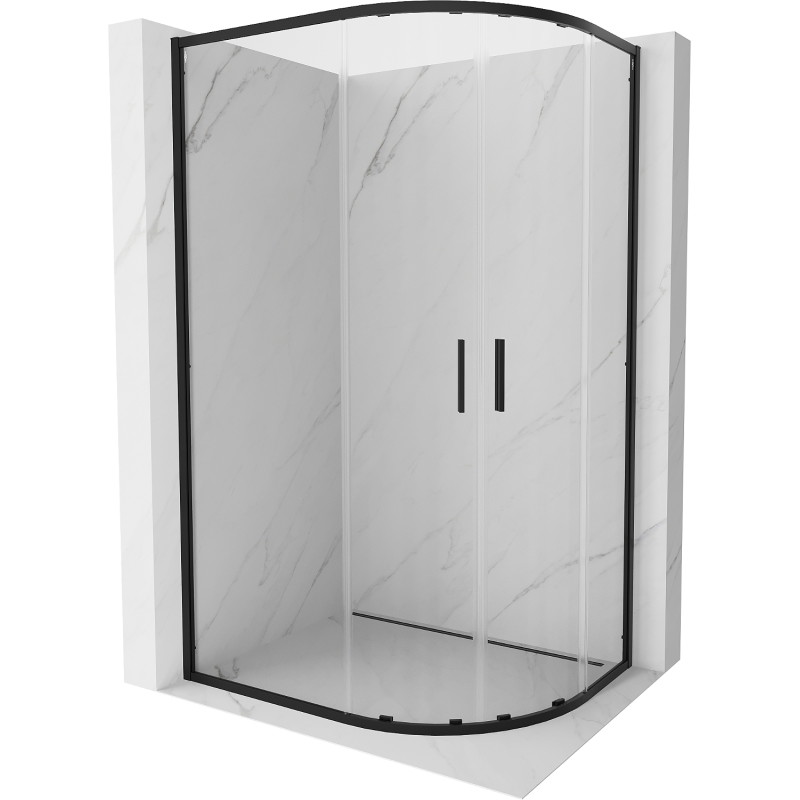 Mexen Exo-S Duo asztimetrikus, íves, tolóajtós zuhanykabin 100 x 80 cm, átlátszó, fekete - 8132-100-080-70-00