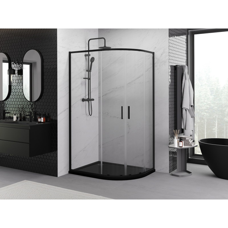 Mexen Exo-S Duo cabina de duș semirotundă asimetrică glisantă 120 x 90 cm, transparentă, neagră - 8132-120-090-70-00