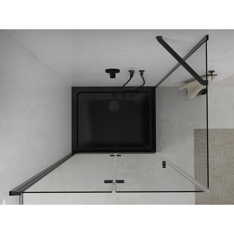 Mexen Lima összecsukható zuhanykabin 100 x 90 cm, átlátszó, fekete + Flat zuhanytálca, fekete - 856-100-090-70-00-4070B