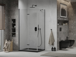 Mexen Lima cabina de duș pliabilă 100 x 90 cm, transparentă, neagră + cadă de duș Flat, neagră - 856-100-090-70-00-4070B