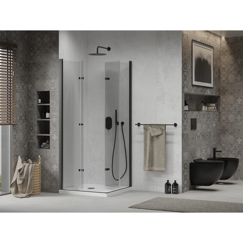 Mexen Lima Duo cabină de duș pliabilă 70 x 70 cm, transparentă, neagră + tavă Flat - 856-070-070-70-02-4010B