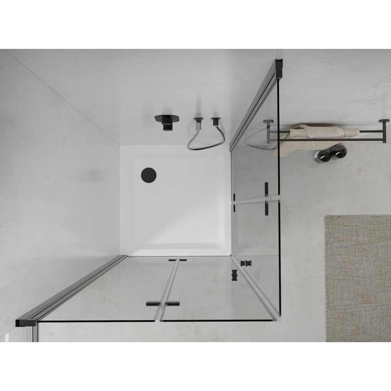 Mexen Lima Duo összehajtható zuhanykabin 80 x 80 cm, átlátszó, fekete + Flat zuhanytálca - 856-080-080-70-02-4010B