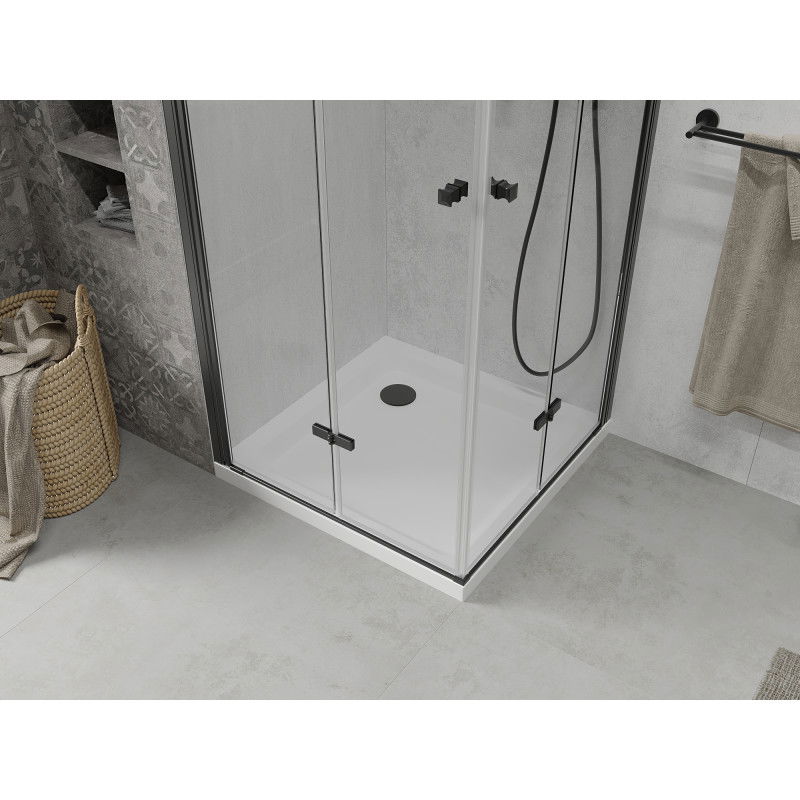 Mexen Lima Cabină de duș pliabilă Duo 90 x 90 cm, transparentă, neagră + cadă de duș Flat - 856-090-090-70-02-4010B