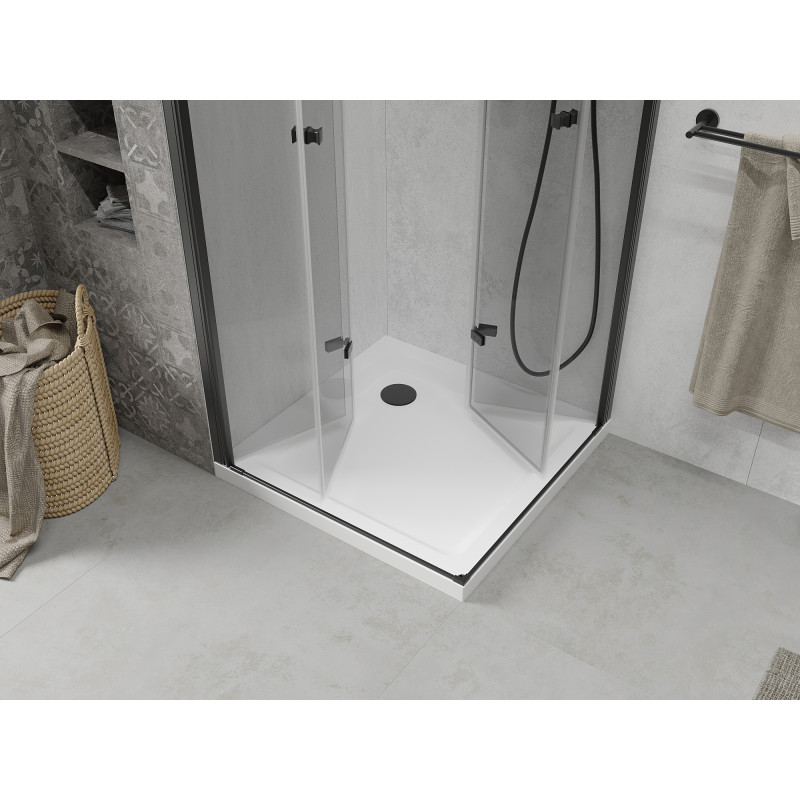 Mexen Lima Duo cabină de duș pliabilă 100 x 100 cm, transparentă, neagră + cadă de duș Flat - 856-100-100-70-02-4010B