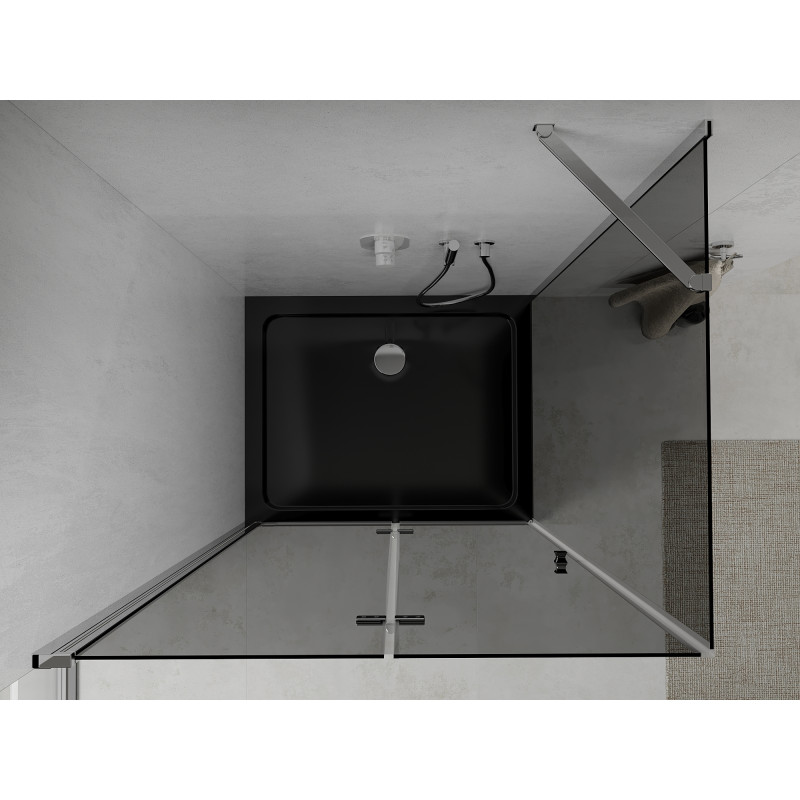 Mexen Lima összecsukható zuhanykabin 80 x 120 cm, grafit, króm + Flat zuhanytálca, fekete - 856-080-120-01-40-4070
