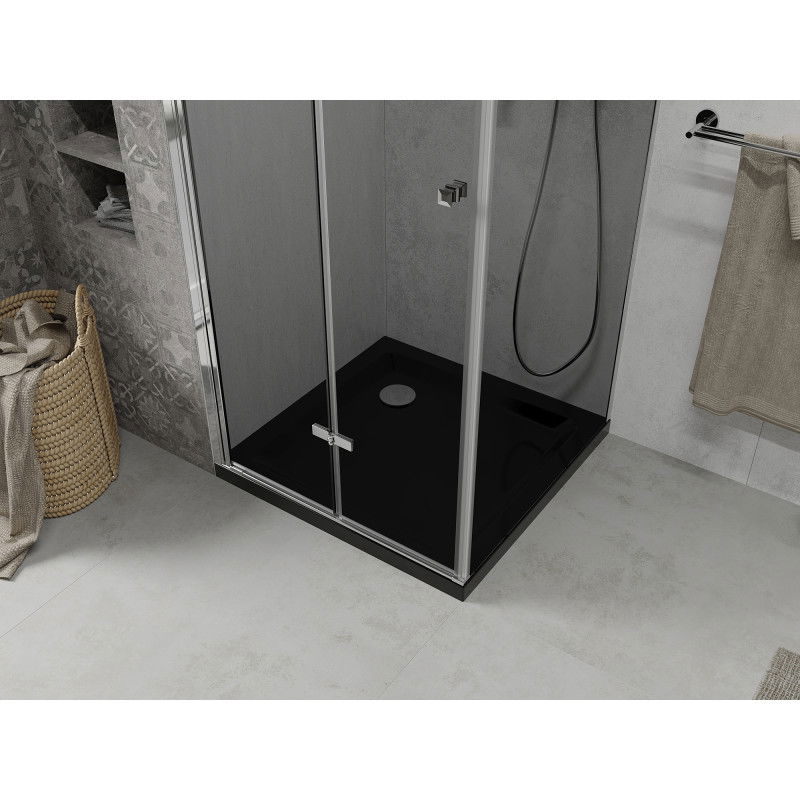 Mexen Lima cabină de duș pliabilă 90 x 90 cm, grafit, crom + cadă de duș Flat, negru - 856-090-090-01-40-4070