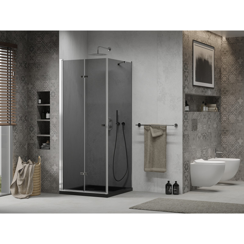 Mexen Lima cabină de duș pliabilă 90 x 90 cm, grafit, crom + cadă Flat, negru - 856-090-090-01-40-4070