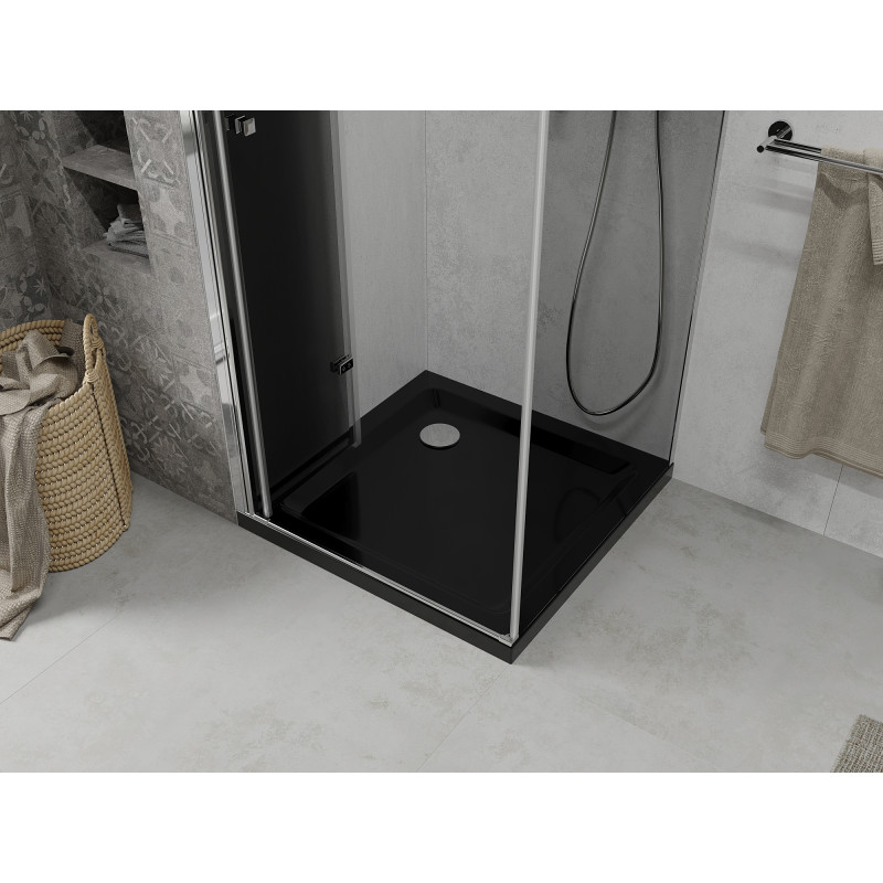 Mexen Lima cabină de duș pliabilă 90 x 90 cm, grafit, crom + cadă Flat, negru - 856-090-090-01-40-4070
