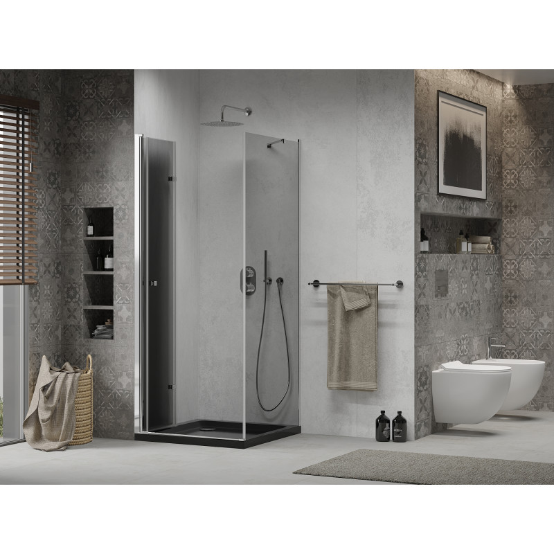 Mexen Lima cabină de duș pliabilă 90 x 90 cm, grafit, crom + cadă Flat, negru - 856-090-090-01-40-4070