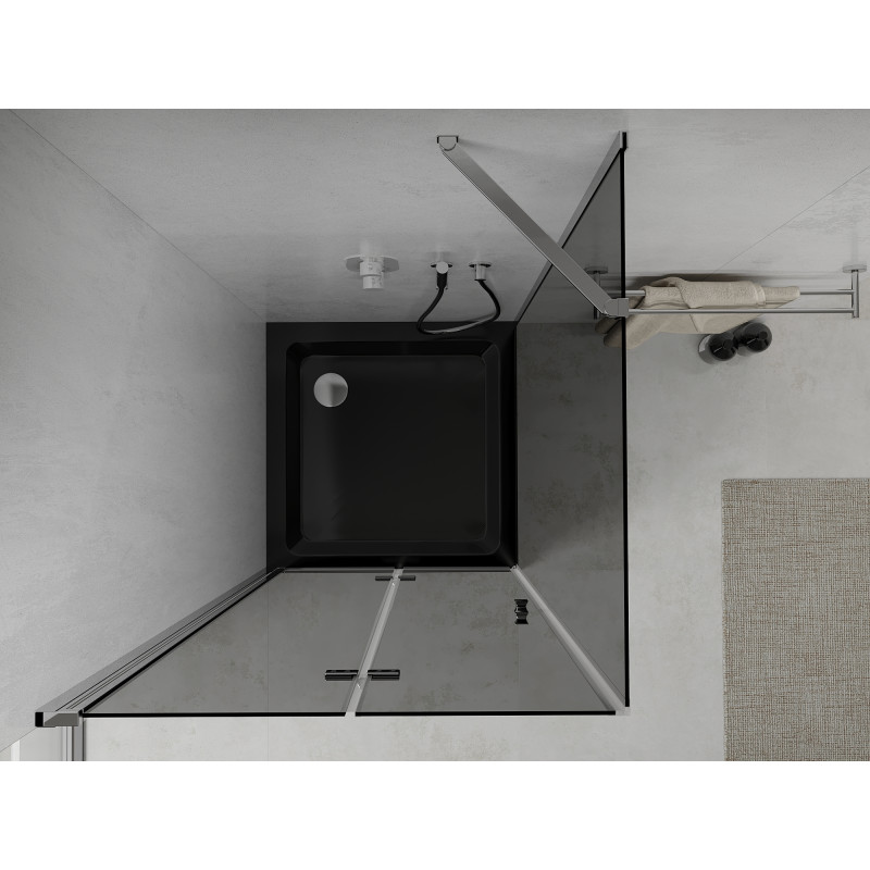 Mexen Lima cabină de duș pliabilă 90 x 90 cm, grafit, crom + cadă Flat, negru - 856-090-090-01-40-4070