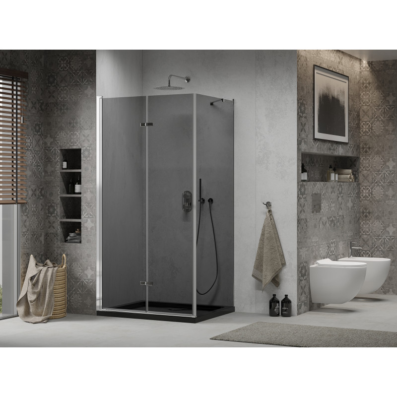 Mexen Lima cabina de duș pliabilă 100 x 80 cm, grafit, crom + cadă Flat, negru - 856-100-080-01-40-4070
