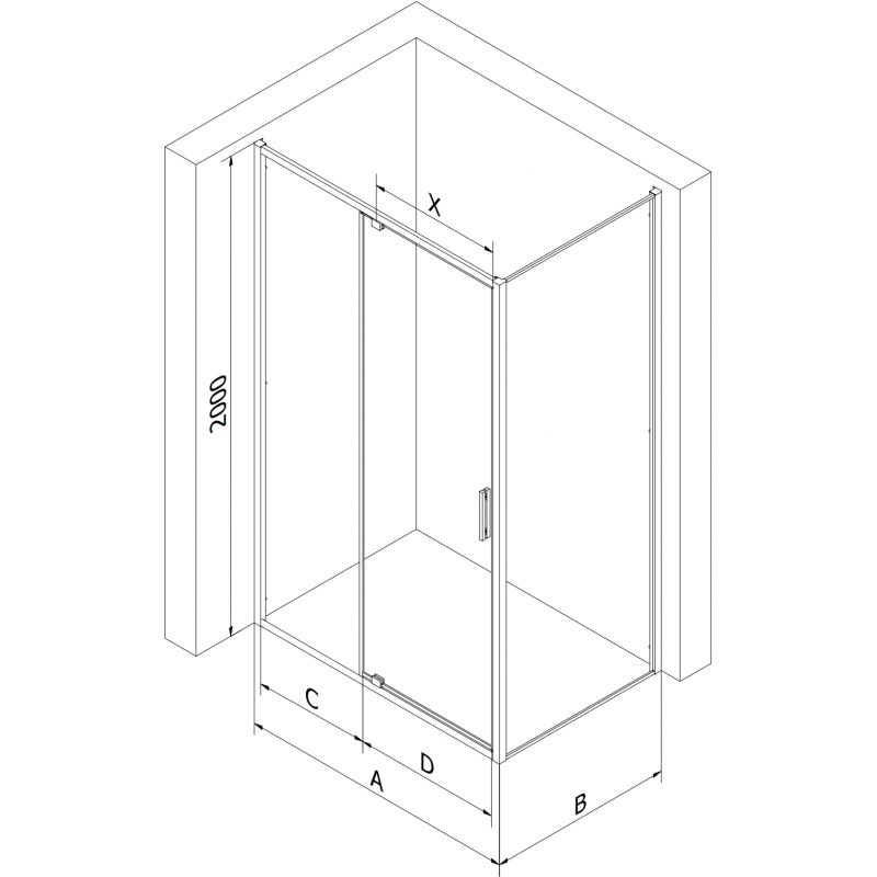 Mexen Exo cabină de duș batantă 160 x 100 cm, transparentă, neagră - 819-160-100-70-00