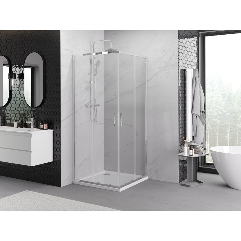 Mexen Exo-S Duo cabină de duș pătrată glisantă 90 x 90 cm, transparentă, crom - 8111-090-090-01-00