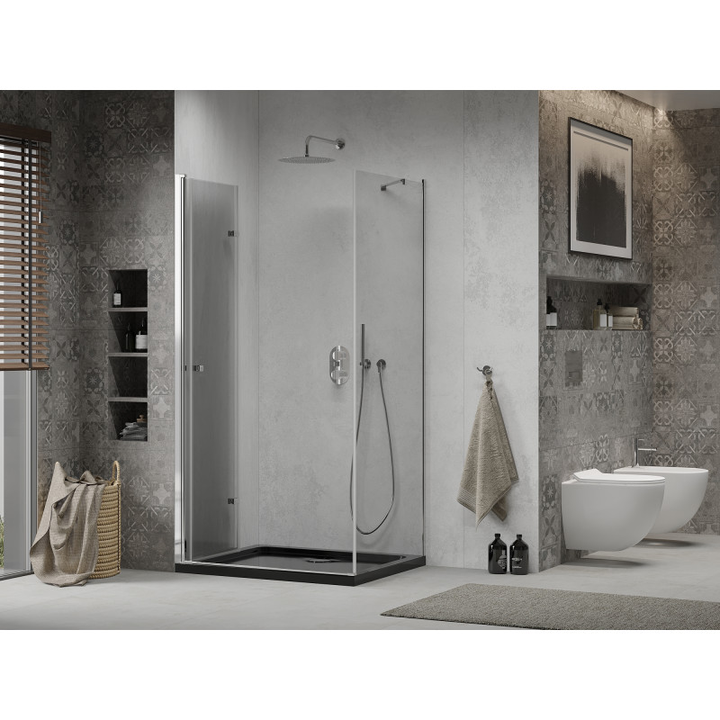 Mexen Lima összecsukható zuhanykabin 90 x 120 cm, átlátszó, króm + Flat tálca, fekete - 856-090-120-01-00-4070