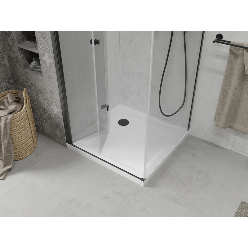 Mexen Lima cabina de duș pliabilă 80 x 80 cm, transparentă, neagră + cadă de duș Flat, albă - 856-080-080-70-00-4010B