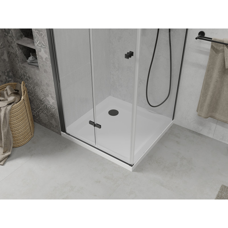 Mexen Lima cabina de duș pliabilă 80 x 80 cm, transparentă, neagră + cadă de duș Flat, albă - 856-080-080-70-00-4010B