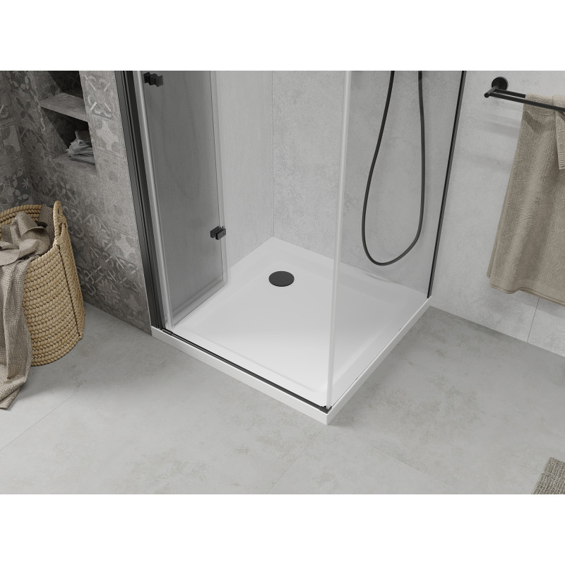 Mexen Lima cabina de duș pliabilă 80 x 80 cm, transparentă, neagră + cadă de duș Flat, albă - 856-080-080-70-00-4010B