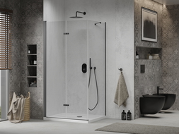 Mexen Lima cabină de duș pliabilă 80 x 110 cm, transparent, Neagră + cadă de duș Flat, Albă - 856-080-110-70-00-4010B
