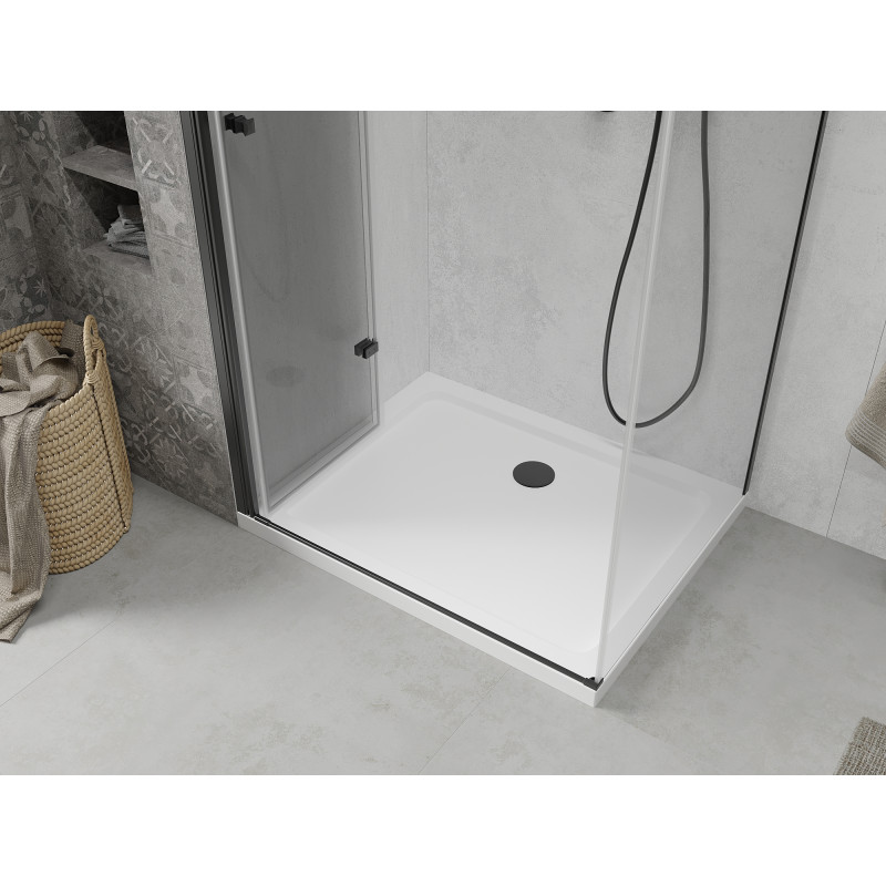 Mexen Lima 80 x 120 cm-es összecsukható zuhanykabin, átlátszó, fekete + Flat zuhanytálca, fehér - 856-080-120-70-00-4010B