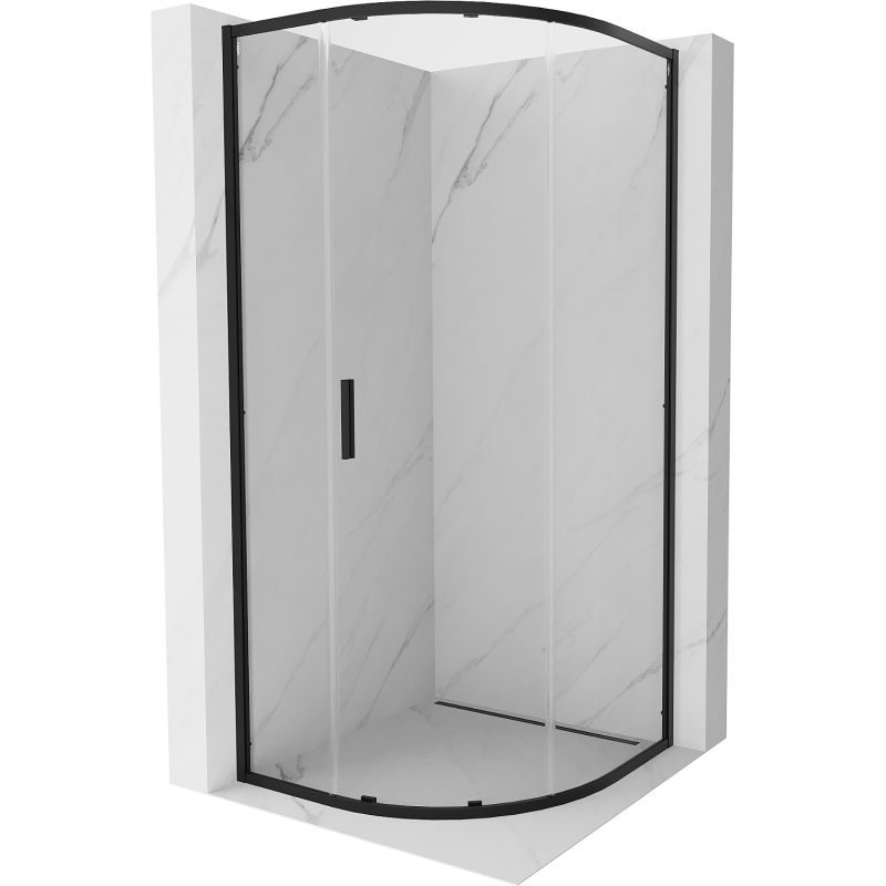 Mexen Exo cabină de duș semicirculară glisantă 70 x 70 cm, transparentă, neagră - 8131-070-070-70-00