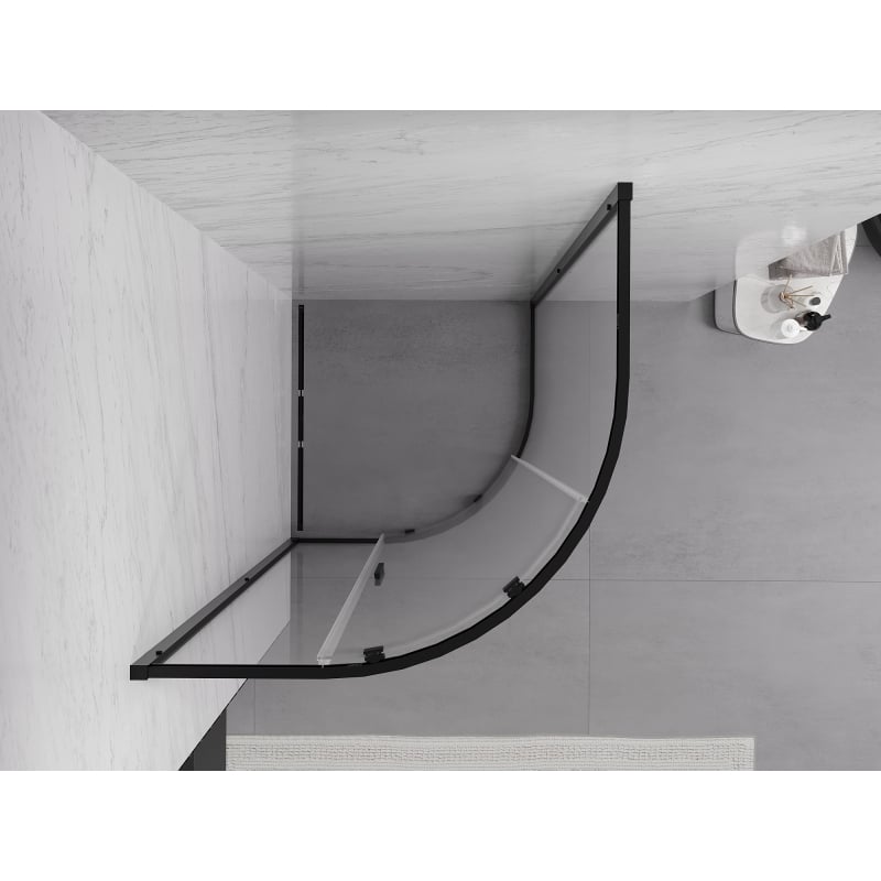 Mexen Exo félköríves, tolóajtós zuhanykabin 80 x 80 cm, átlátszó, fekete - 8131-080-080-70-00