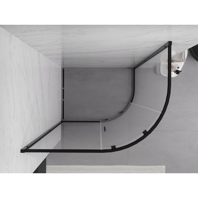 Mexen Exo-S cabina de duș semicirculară asimetrică, glisantă, 90 x 80 cm, transparentă, neagră - 8131-090-080-70-00