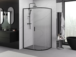 Mexen Exo-S cabina de duș semicirculară asimetrică glisantă 100 x 90 cm, transparentă, neagră - 8131-100-090-70-00